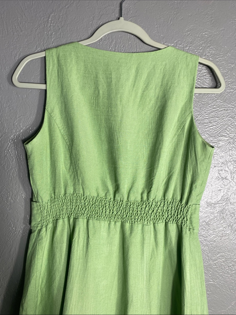 Coldwater Creek Linen Blend Dress P8 Pistachio Green Button Front Fit Flare Midi - Picture 9 of 11